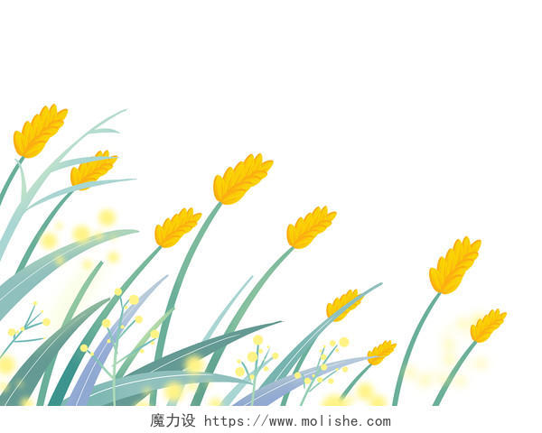 九月你好秋天秋季黄色绿色卡通插画小麦麦田水稻稻谷png素材
